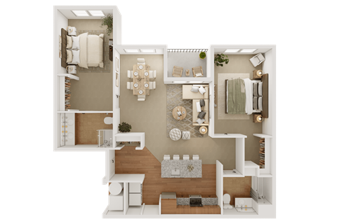 Floor plan for 2 beds, 2 baths, 1103 sqft